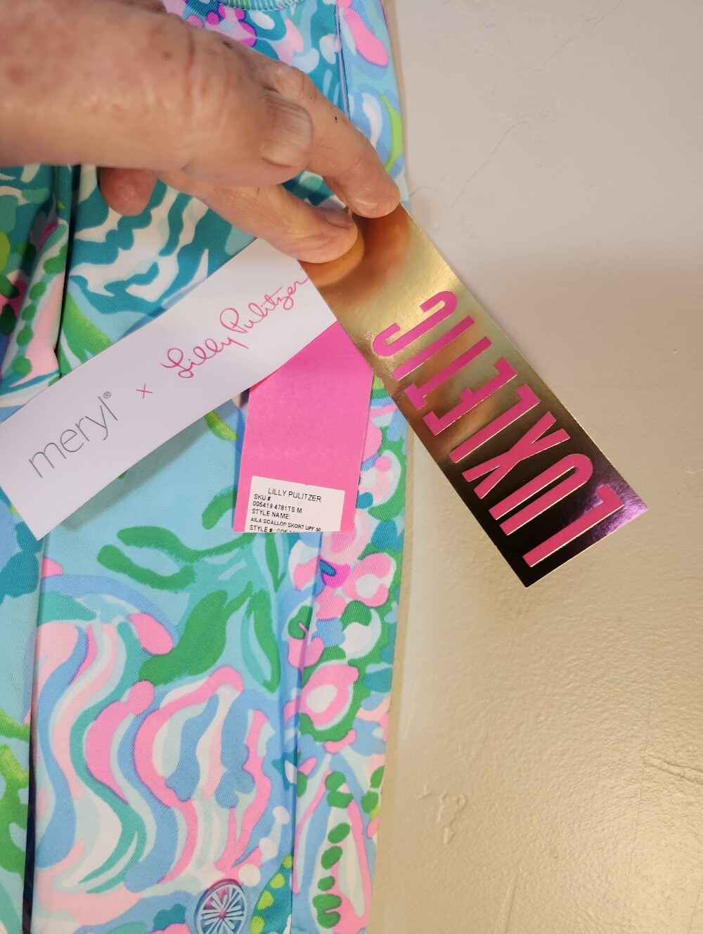 Lilly Pulitzer Aqua Floral Athletic Skort/swim Shorts with Pink & Green Accents - Picture 2 of 6